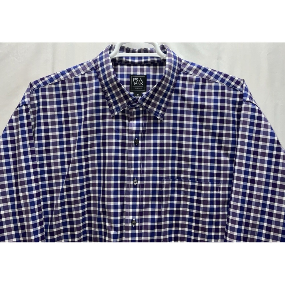 Men's Jos. A. Bank Traveler Long Sleeve 100% Cotton Shirt Purple & Navy Plaid 2X - Picture 2 of 6